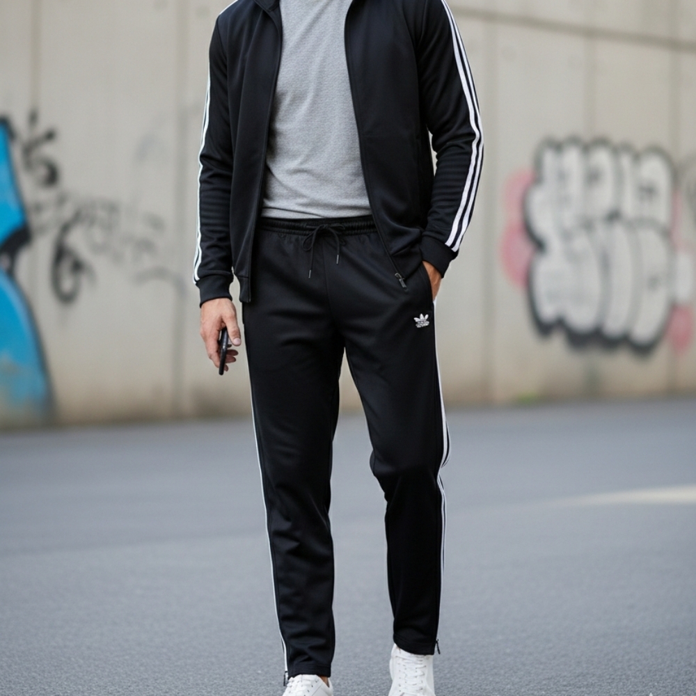 adidas Black Joggers with White Side Stripes